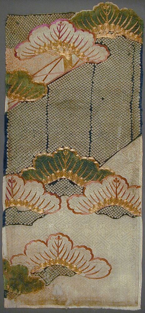 Kosode (Kimono) Fragment with Pine and Fence