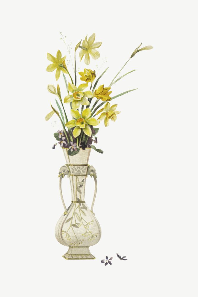 Antique flower vase illustration, vintage design psd