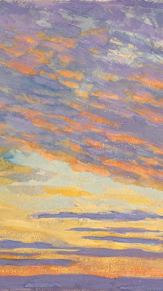 Purple clouds iPhone wallpaper, watercolor painting. Remixed from Francis Augustus Lathrop artwork, by rawpixel.
