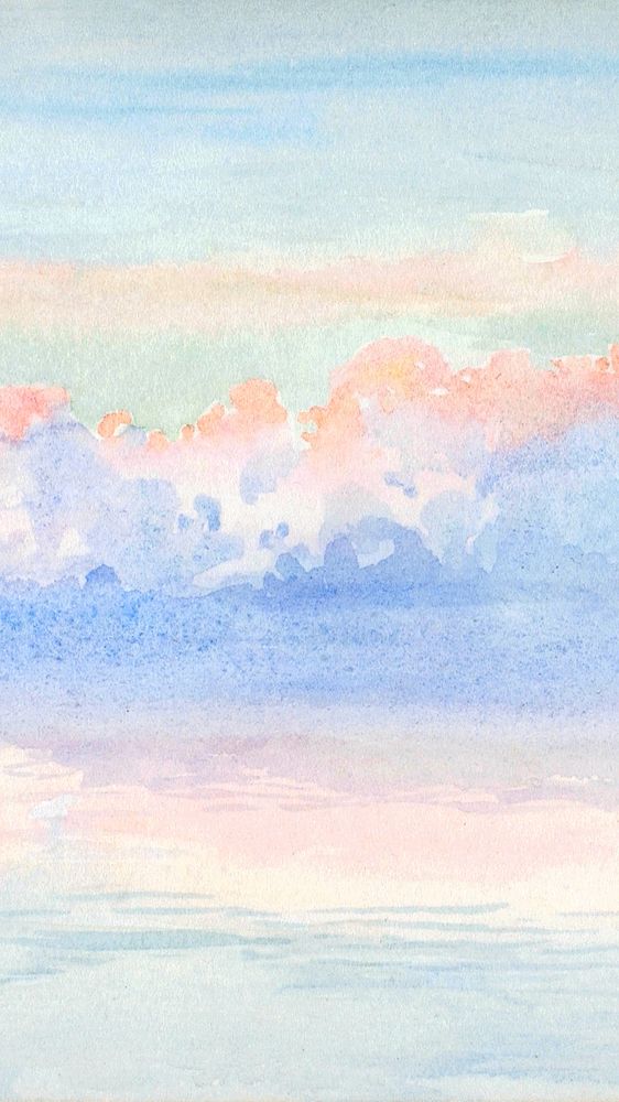 Pastel sky iPhone wallpaper, watercolor painting. Remixed from George Elbert Burr artwork, by rawpixel.