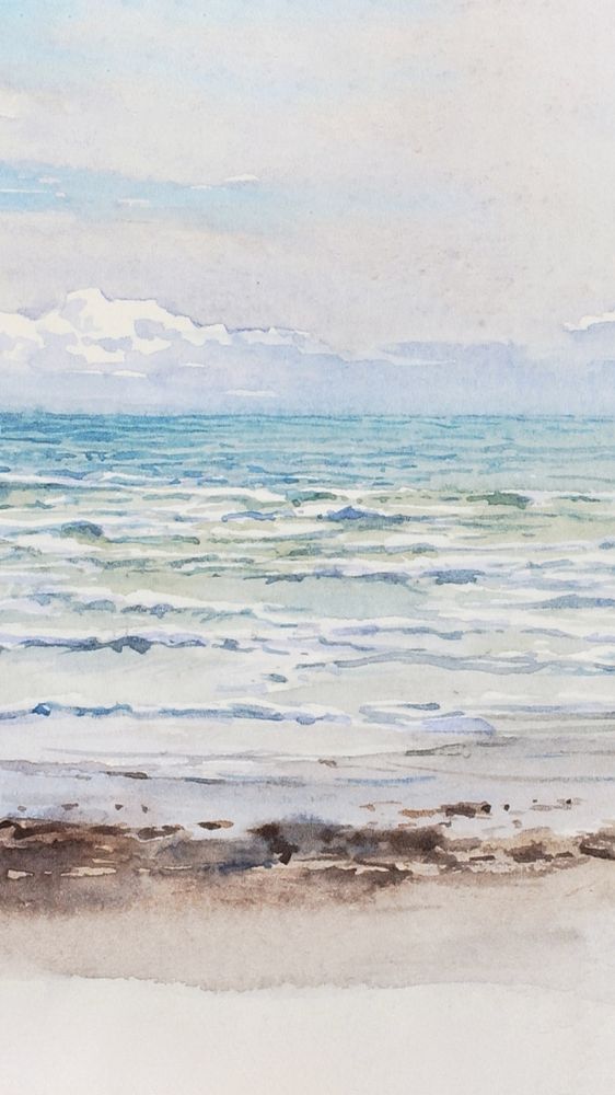 Sea view iPhone wallpaper, watercolor painting. Remixed from George Elbert Burr artwork, by rawpixel.
