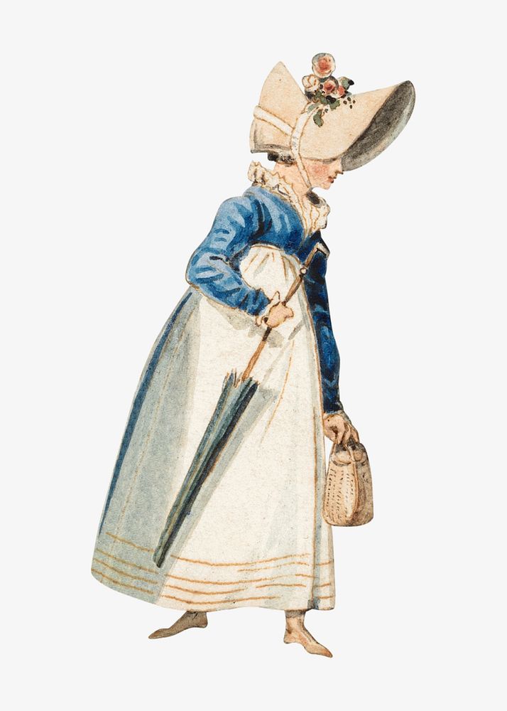 19th century woman watercolor illustration element. Remixed from James Pollard artwork, by rawpixel.