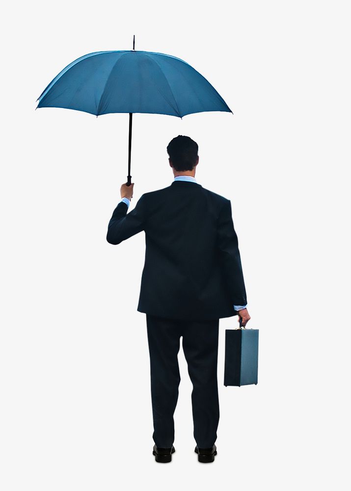 Businessman standing with an umbrella in the ocean image element 