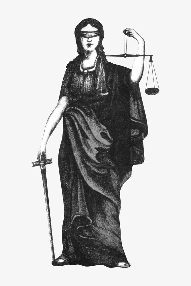 Woman holding justice scales and sword, vintage illustration. Remixed by rawpixel.