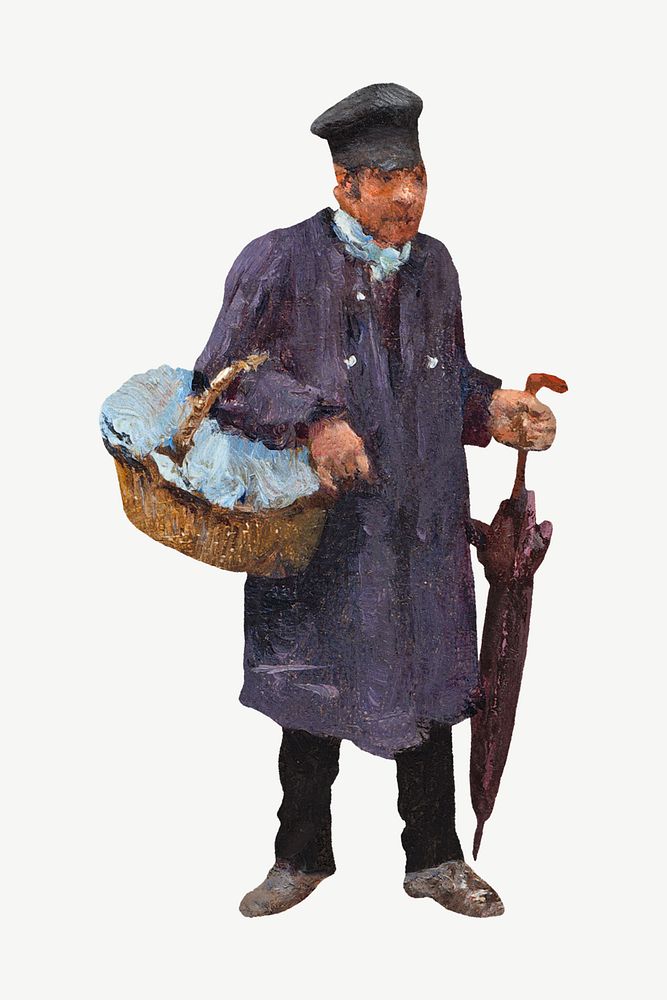 Man holding basket, vintage illustration psd by Jean Beraud. Remixed by rawpixel.