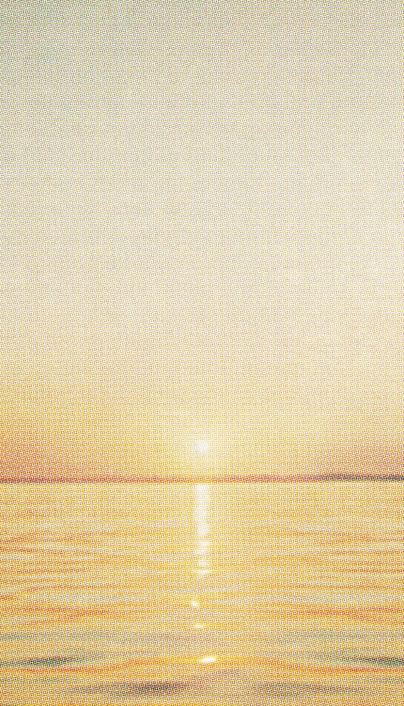 Summer sunset ocean iPhone wallpaper, vintage illustration. Remixed by rawpixel.