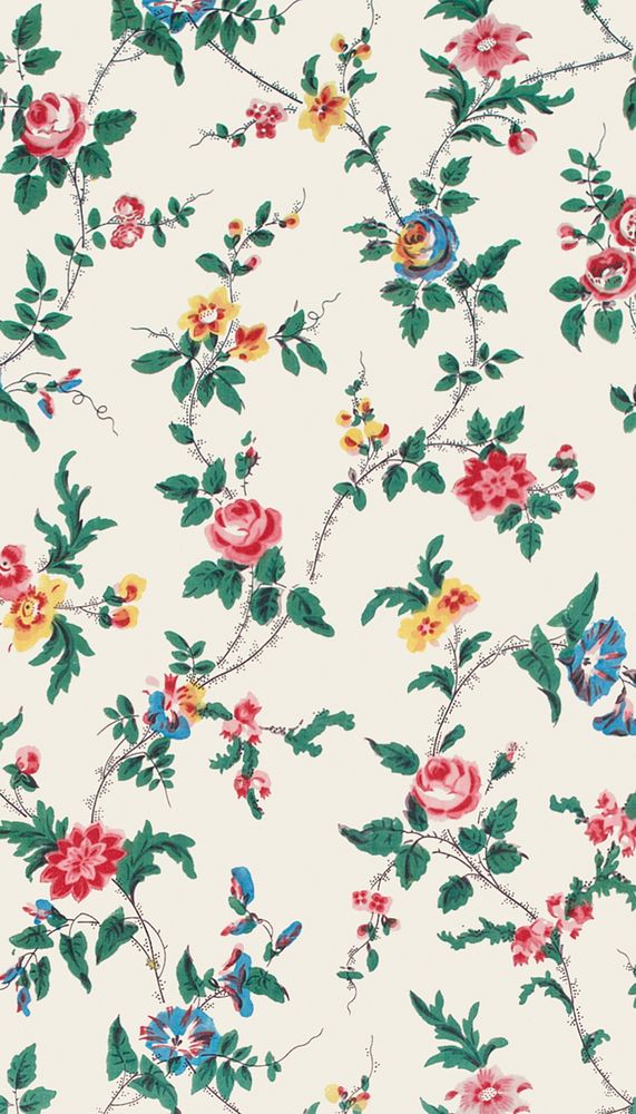 Vintage flower patterned iPhone wallpaper, beige design. Remixed by rawpixel.