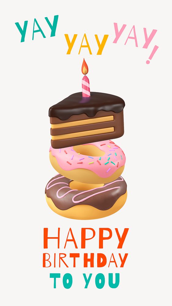 Birthday cake Instagram story template, cute greeting card psd