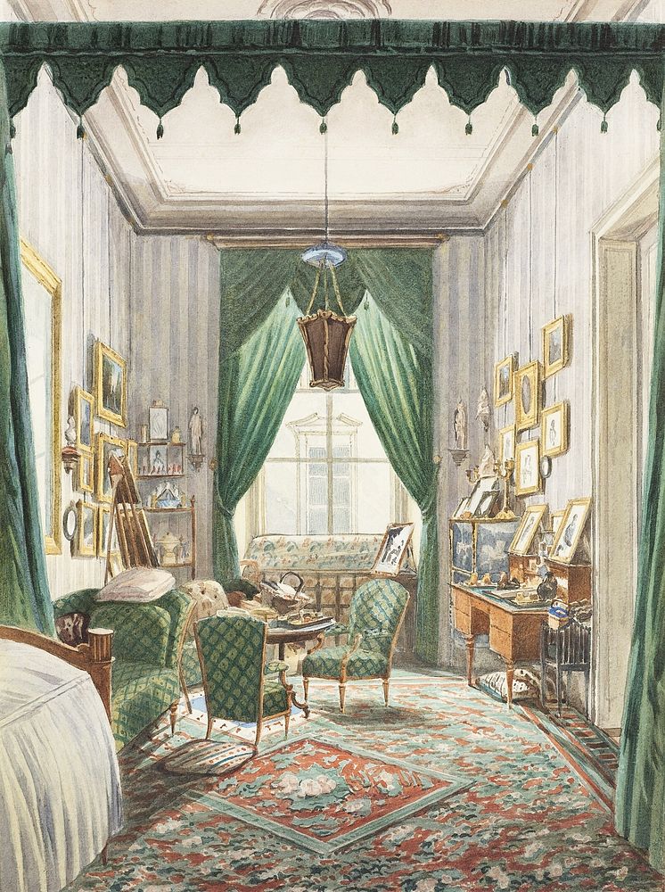 Interior with a Curtained Bed Alcove. Original public domain image from Smithsonian. Digitally enhanced by rawpixel.