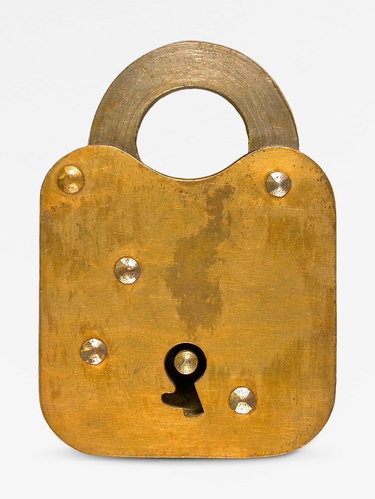 Lever pouch padlock, gold vintage object.  Remixed by rawpixel. 