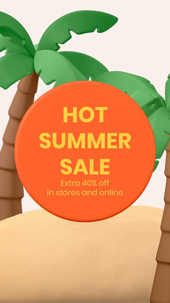 Summer sale Facebook story template, 3D promotion psd