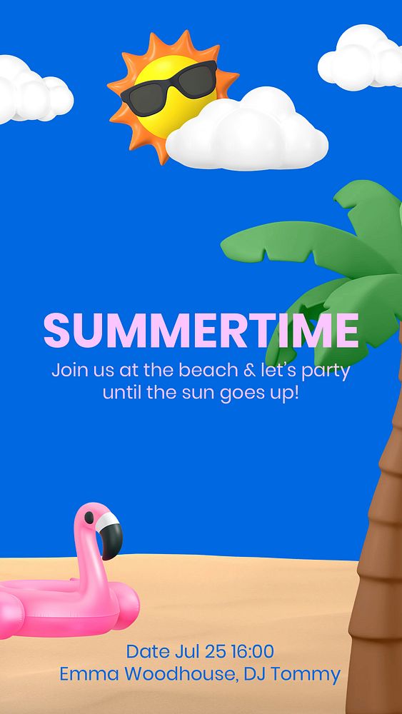 Vacation Facebook story template, 3D beach party psd