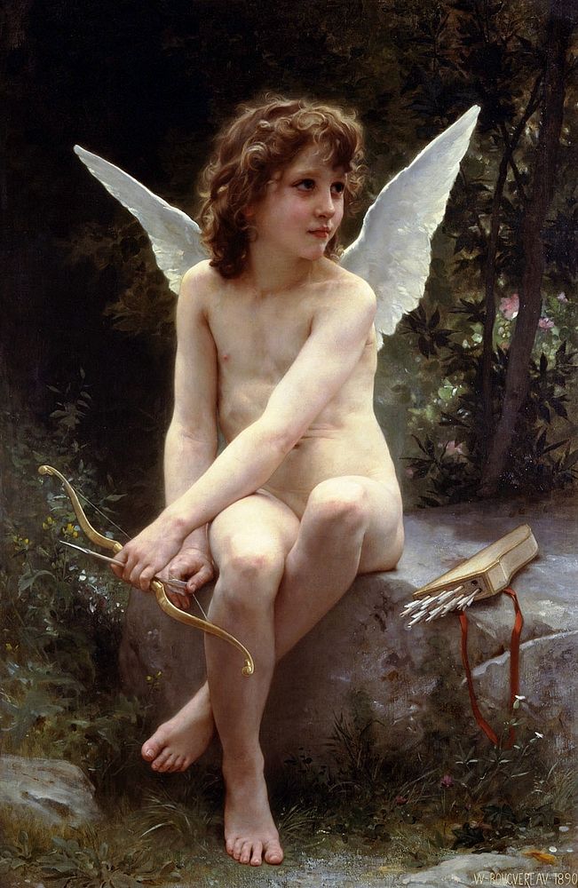 Amour A L'affut (Cupid on the lookout) (1890) oil painting by William-Adolphe Bouguereau. Original public domain image from…
