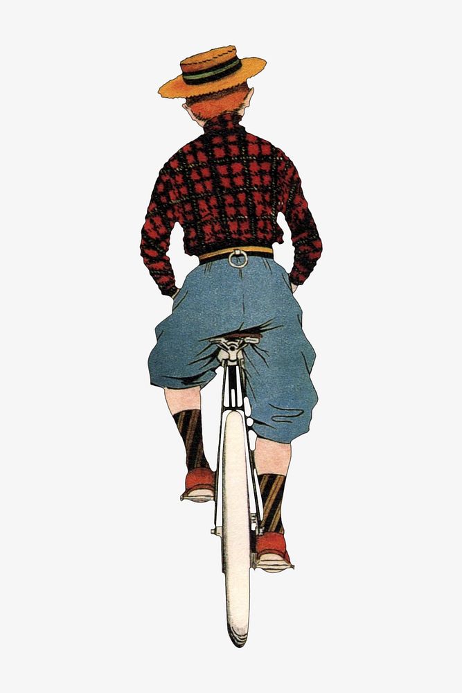 Vintage man riding bicycle chromolithograph art. Remixed by rawpixel. 