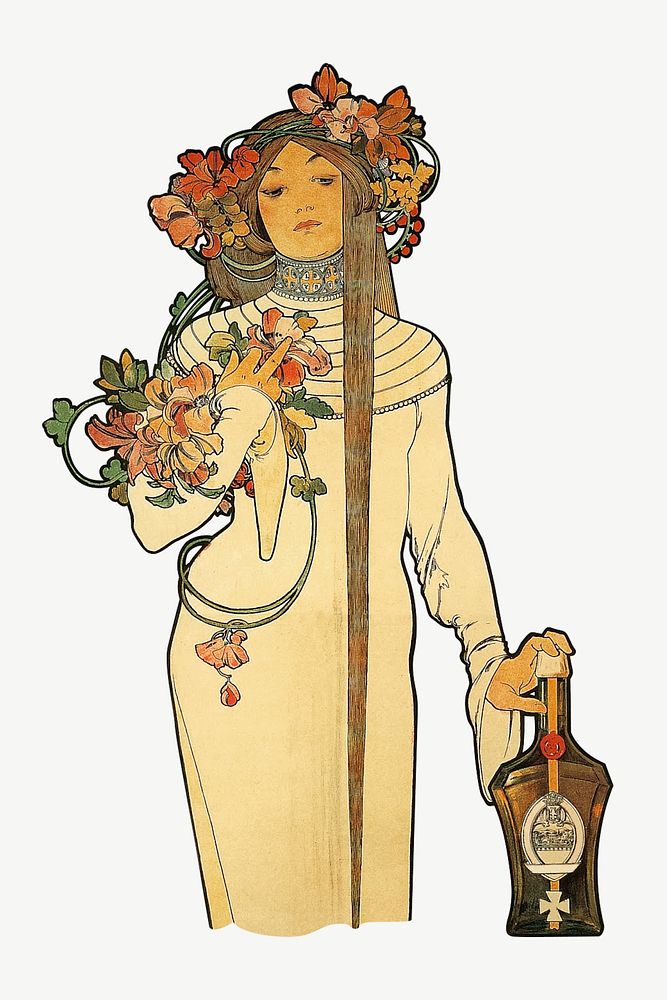 Alfons Mucha's woman chromolithograph art psd. Remixed by rawpixel. 