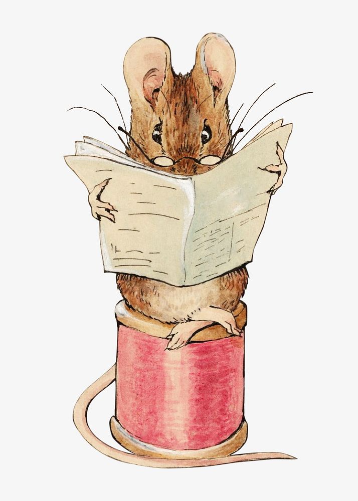 Reading mouse character vintage illustration. Remixed by rawpixel. 