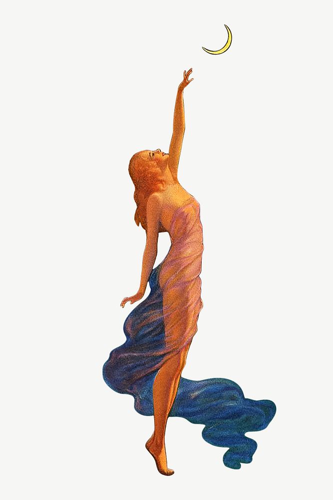 Edward Mason Eggleston's woman reaching to the moon chromolithograph art psd. Remixed by rawpixel. 