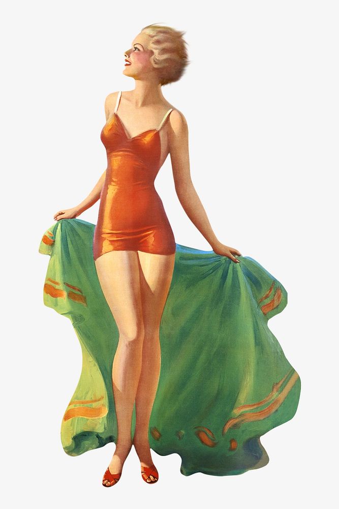 Vintage woman in swimsuit chromolithograph art illustration. Remixed by rawpixel. 