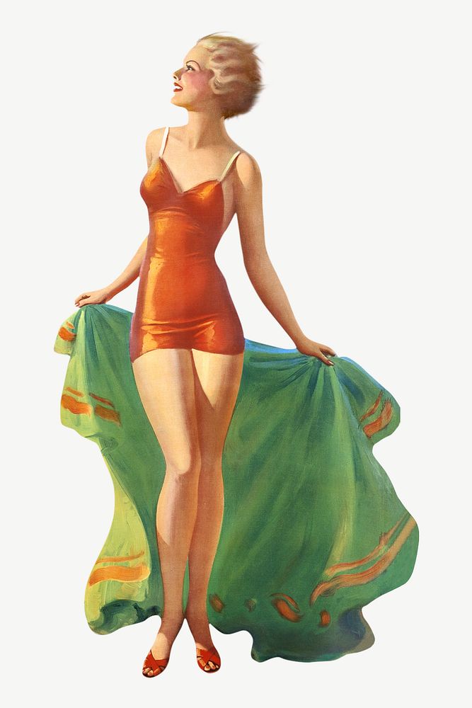 Vintage woman in swimsuit chromolithograph art psd. Remixed by rawpixel. 