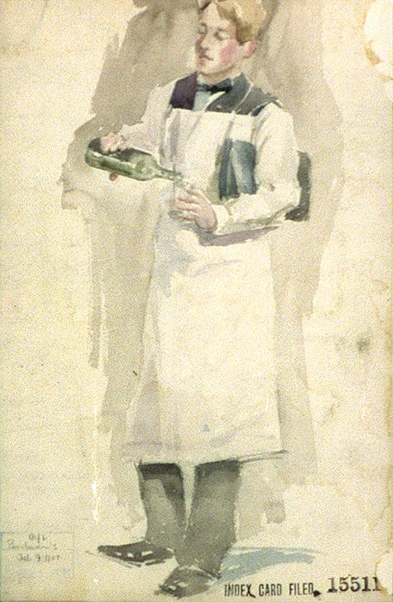 Bartender or waiter pouring drink (between 1885 and 1939) by Felix Mahony