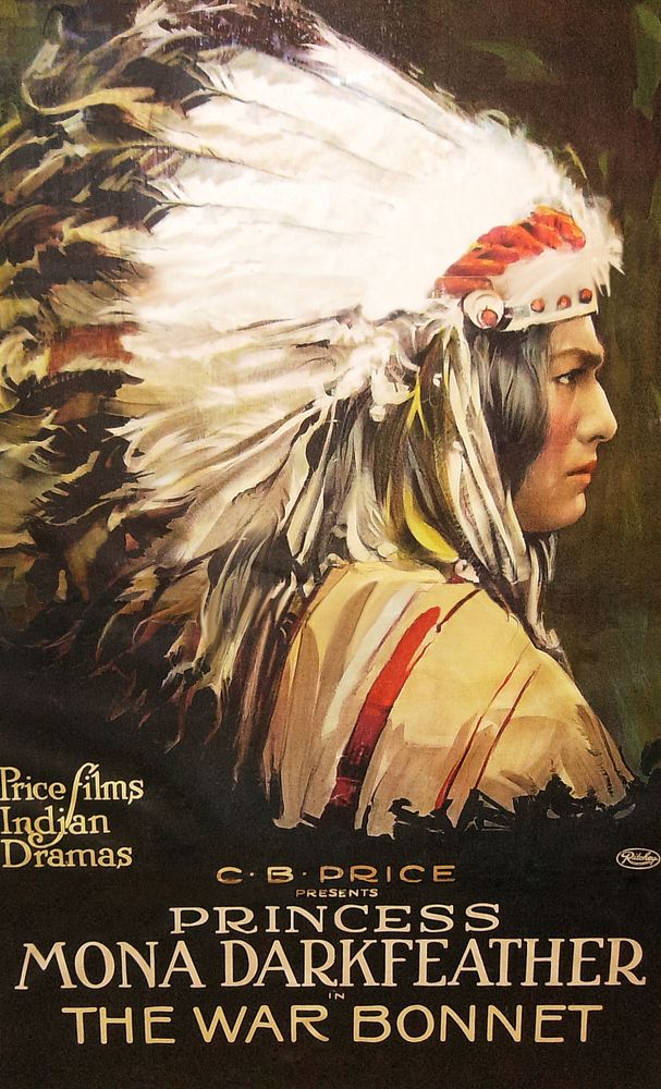 Movie Poster for War Bonnet Starring Princess Mona Darkfeather (1914) chromolithograph art. Original public domain image…