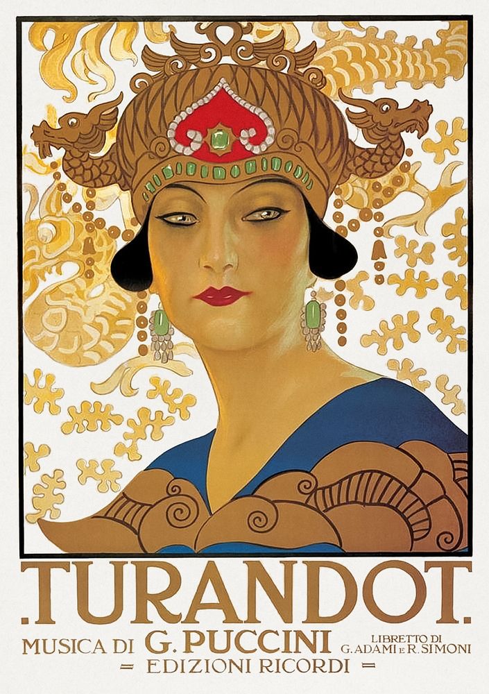 Promotional poster for Giacomo Puccini's opera "Turandot" (1926) chromolithograph art by Leopoldo Metlicovitz. Original…