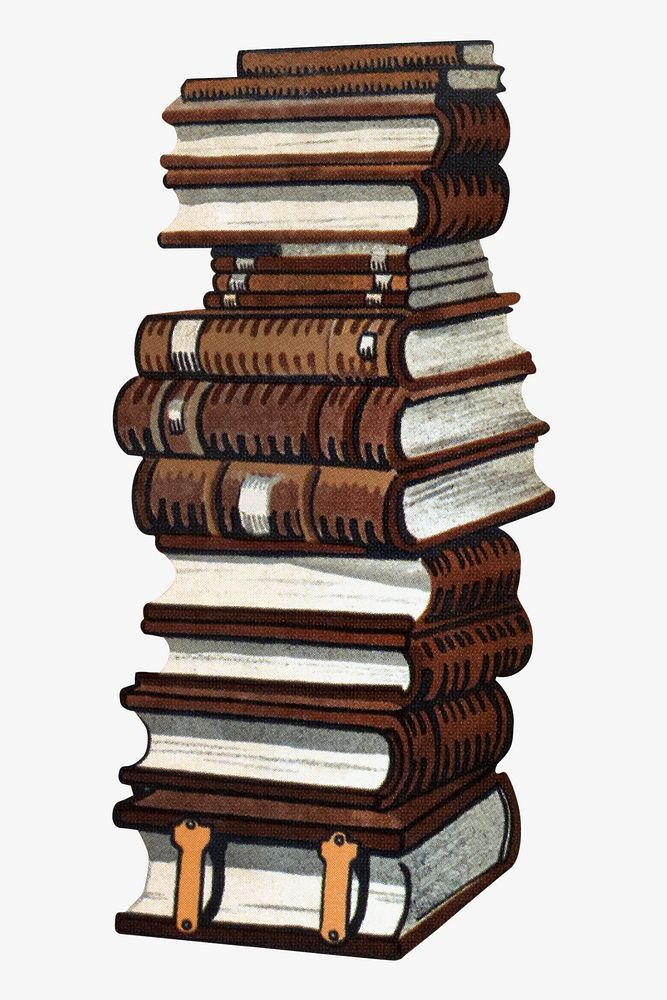 Stack of books chromolithograph collage element. Remixed by rawpixel. 