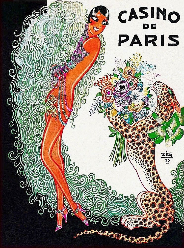 Casino de Paris - Josephine Baker (1930) chromolithograph art by Zig. Original public domain image from Wikimedia Commons.…