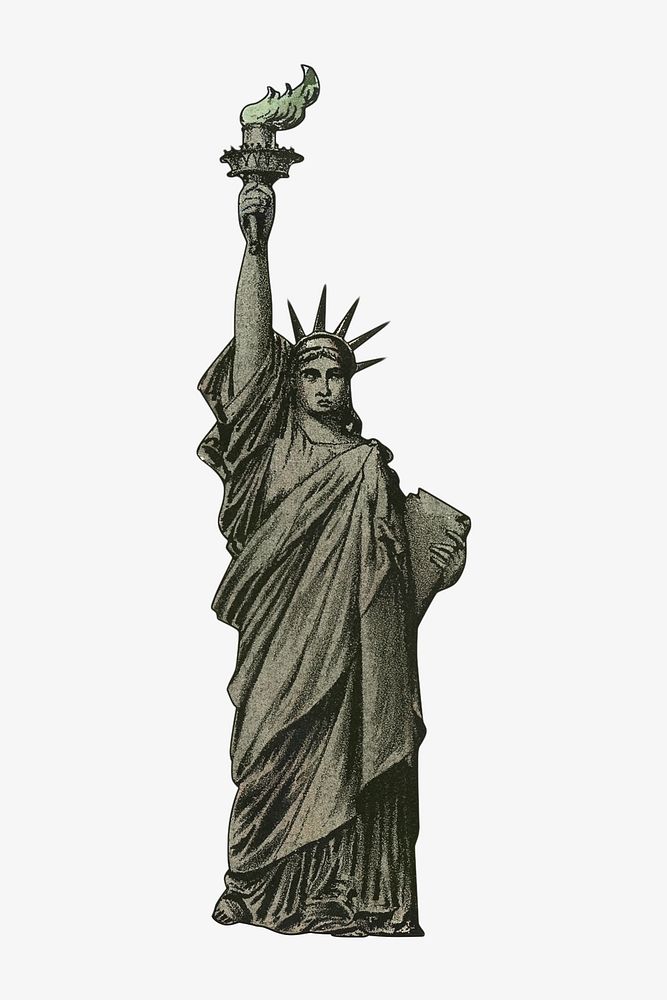  Statue of Liberty  chromolithograph collage element. Remixed by rawpixel. 