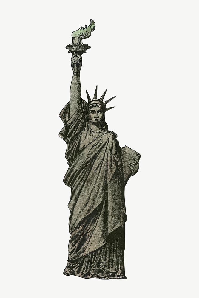  Statue of Liberty  chromolithograph collage element psd. Remixed by rawpixel. 