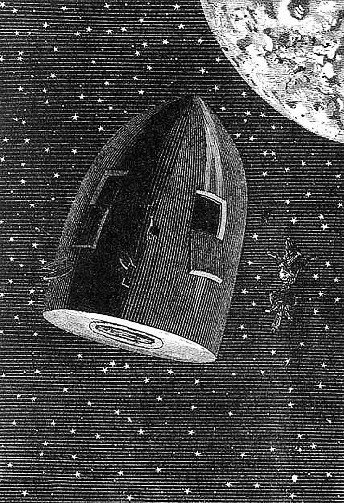 Around the Moon (1872) engraving art by Henri Théophile Hildibrand. Original public domain image from Wikimedia Commons.…