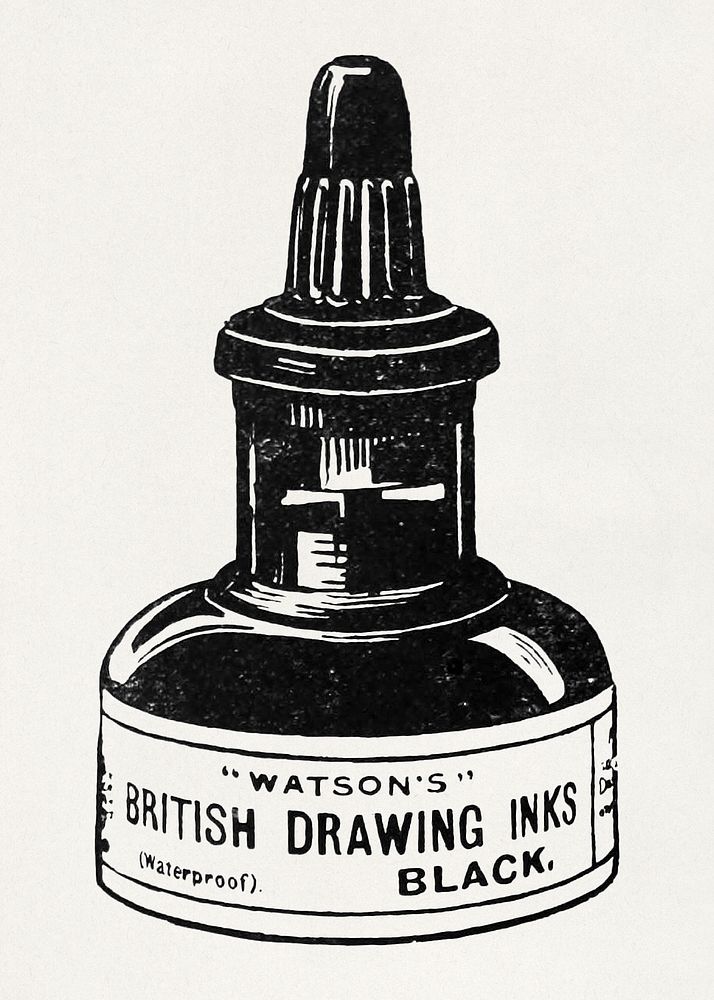 Commercial illustration of a bottle of drawing ink (1919) vintage icon. Original public domain image from Wikipedia.…