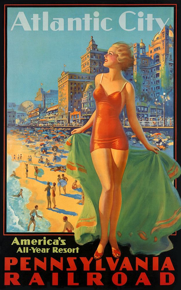 Poster for Pennsylvania Railroad. Atlantic City (1936) chromolithograph by Edward Mason Eggleston. Original public domain…