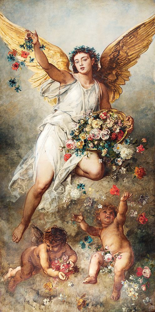 Eirene (1888), vintage angel illustration by Ludwig Knaus. Original public domain image from Wikimedia Commons. Digitally…