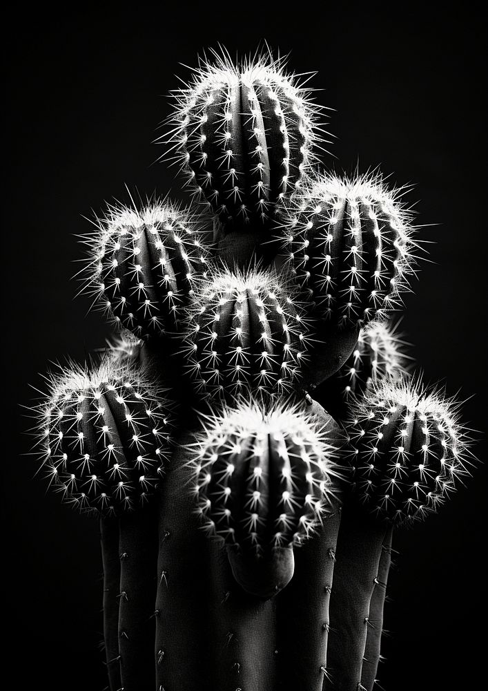 Cactus in the park plant black white. 