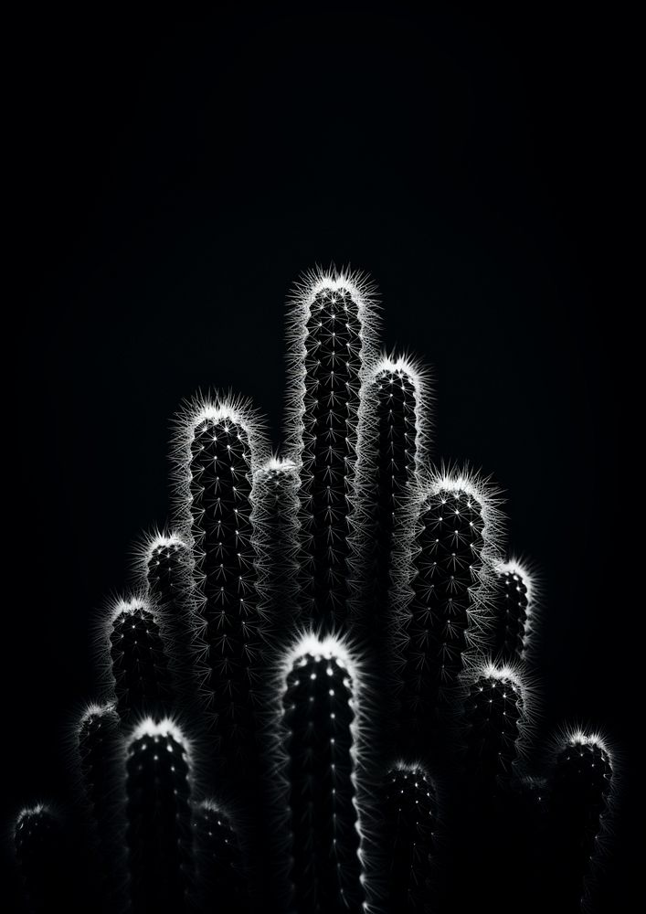 Cactus at the balcany black illuminated monochrome. 