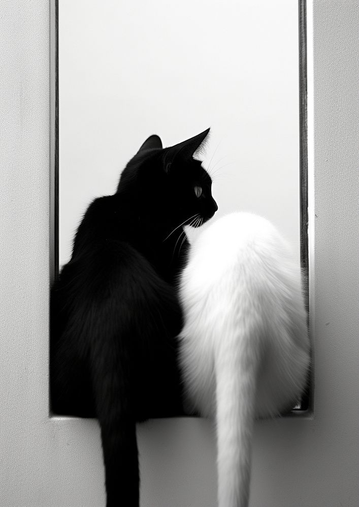 A black cat and a white cat mammal animal pet. AI generated Image by rawpixel.