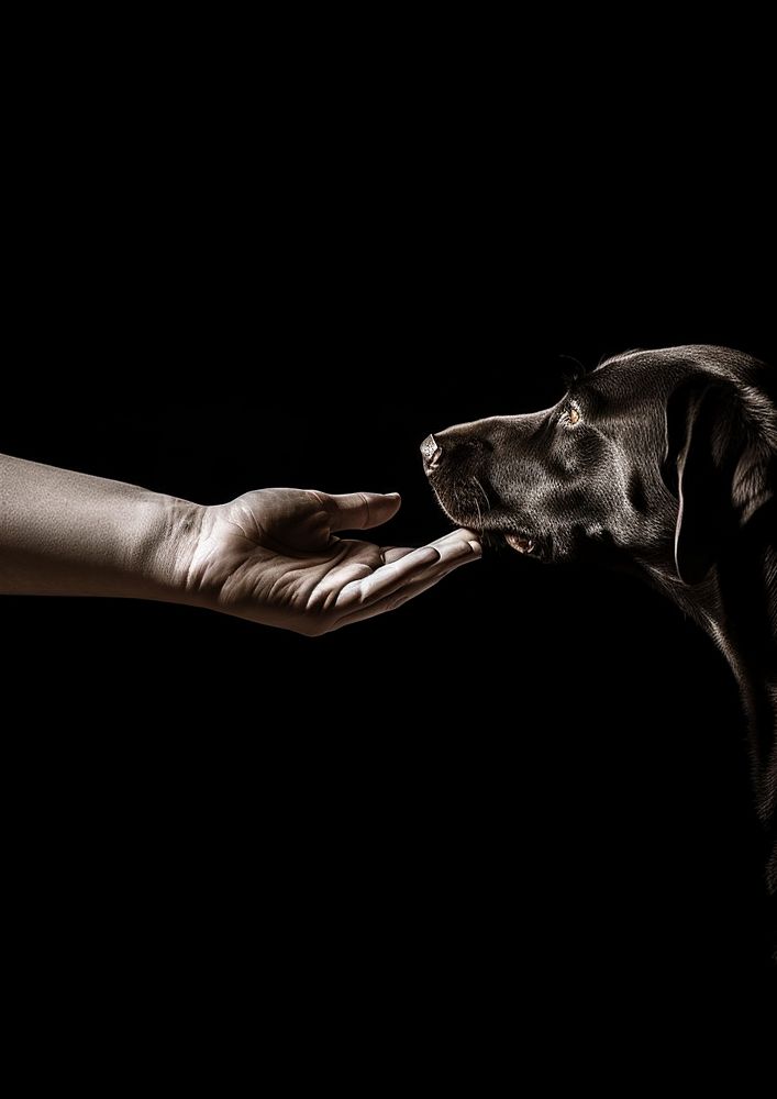 A dog hand with a human hand photography animal mammal. AI generated Image by rawpixel.
