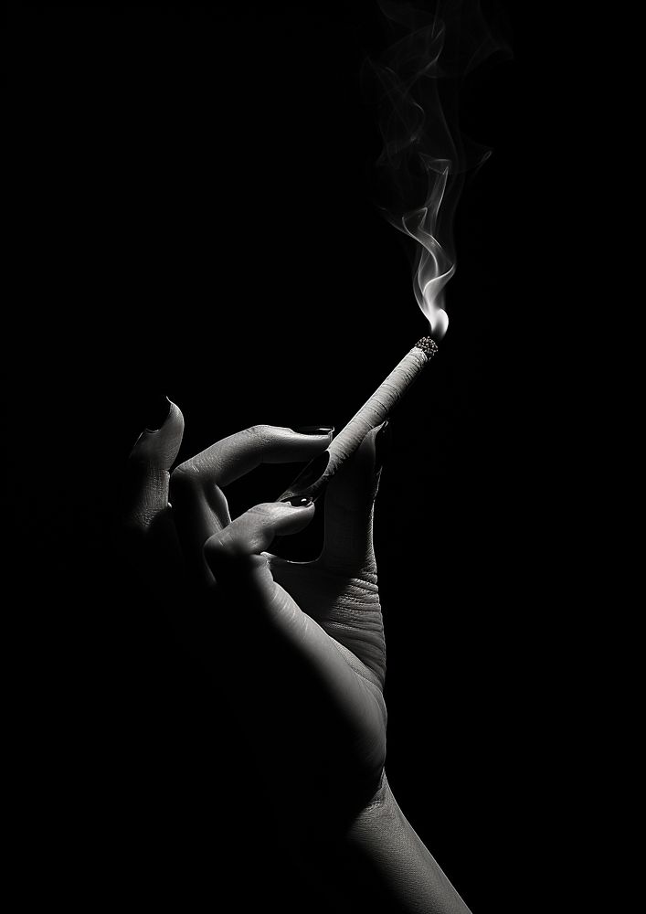 A hand carry cigarrette but its shadow like a hand carry a gun ethereal smoking motion. AI generated Image by rawpixel.