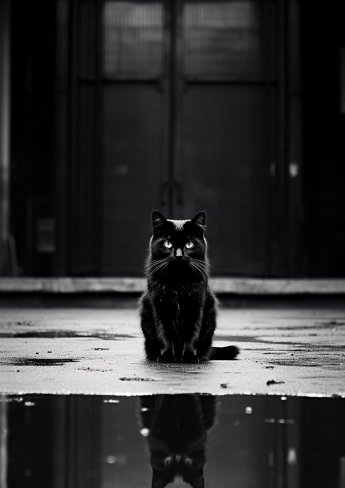 A lot of black cat on the street animal mammal white. 