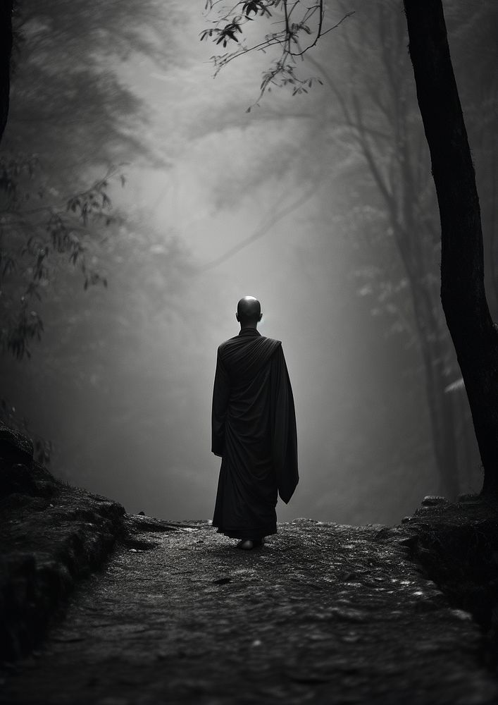 A monk in the forest outdoors standing walking. AI generated Image by rawpixel.