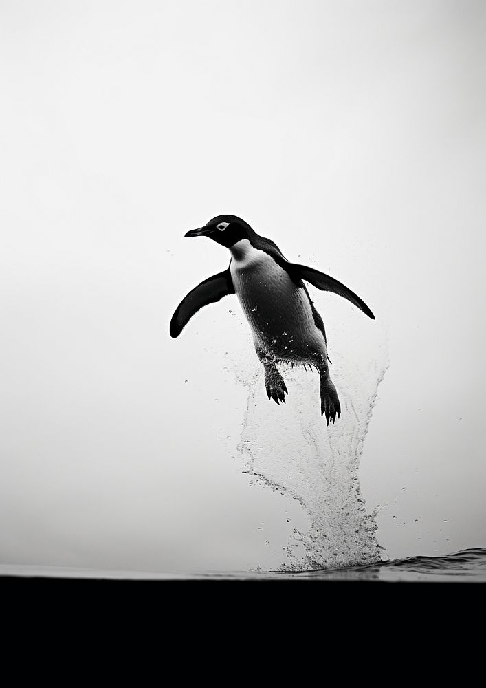 A penguin jumping into the river animal motion black. AI generated Image by rawpixel.