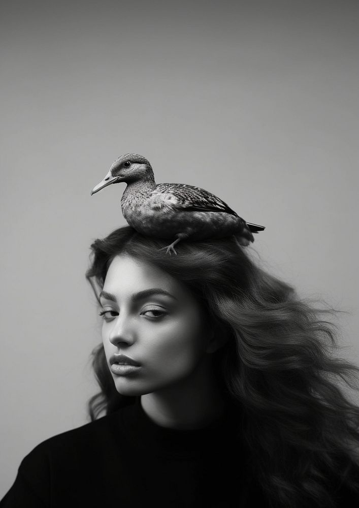 Girl with a duck portrait photography animal. AI generated Image by rawpixel.
