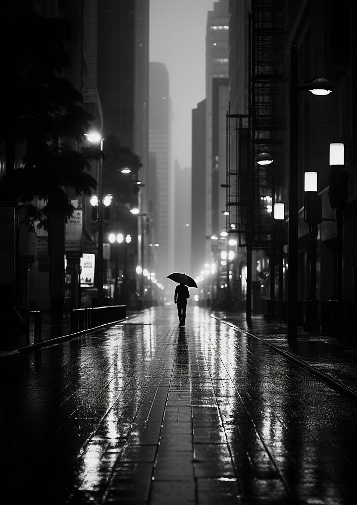 A rainy city architecture silhouette cityscape. AI generated Image by rawpixel.