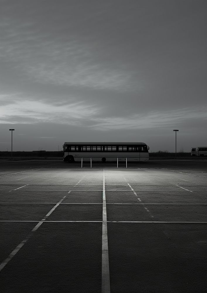 A school bus park in the countryside outdoors airport vehicle. AI generated Image by rawpixel.