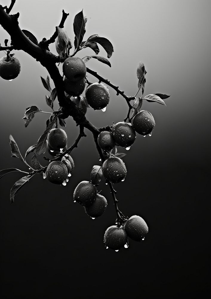 An apple tree plant black fruit. AI generated Image by rawpixel.