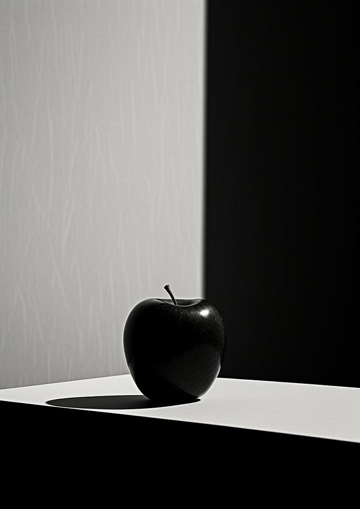 An apple with the strong shadow simplicity fruit black. AI generated Image by rawpixel.