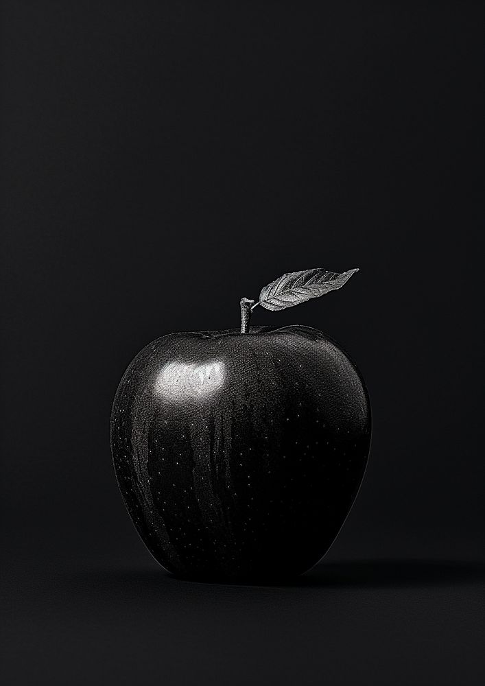 An apple that got bite fruit black plant. AI generated Image by rawpixel.