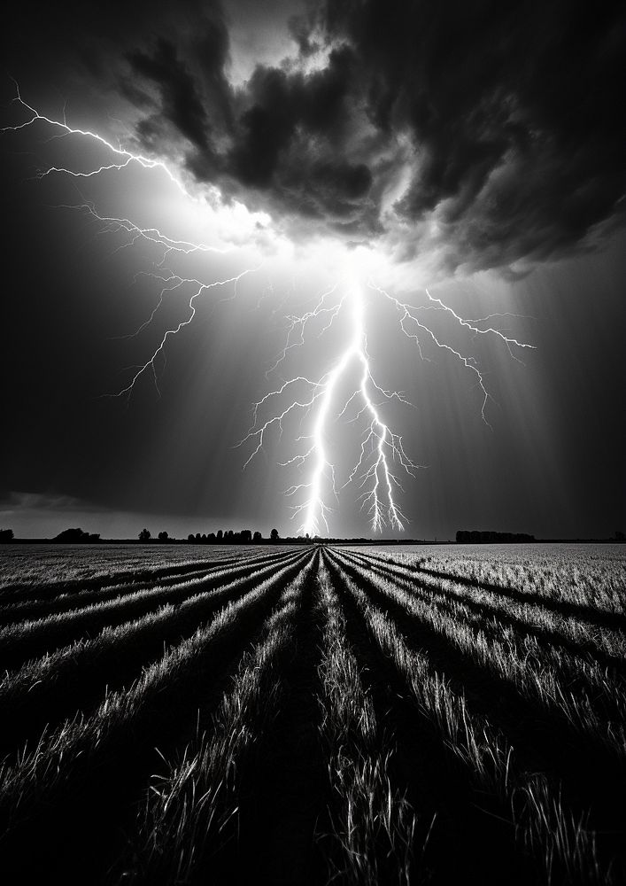 Lightning in the countryside thunderstorm outdoors nature. AI generated Image by rawpixel.