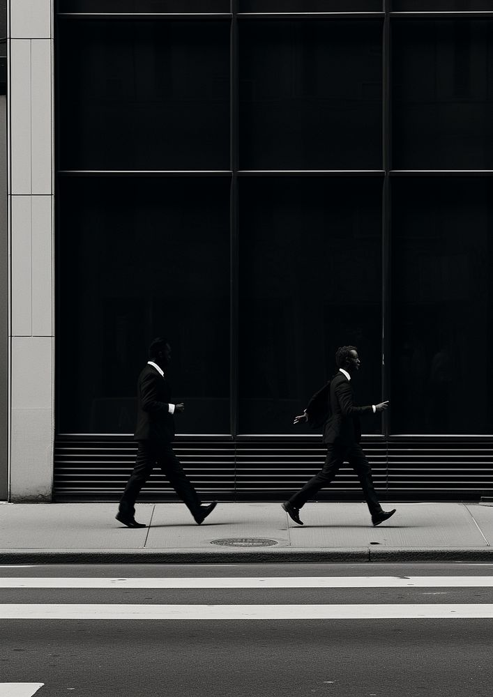 People running across the street wearing worker uniform walking motion black. AI generated Image by rawpixel.
